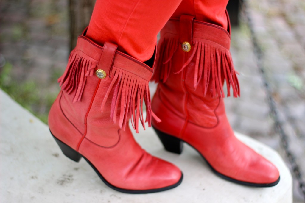 vintage red cowboy tassel boots