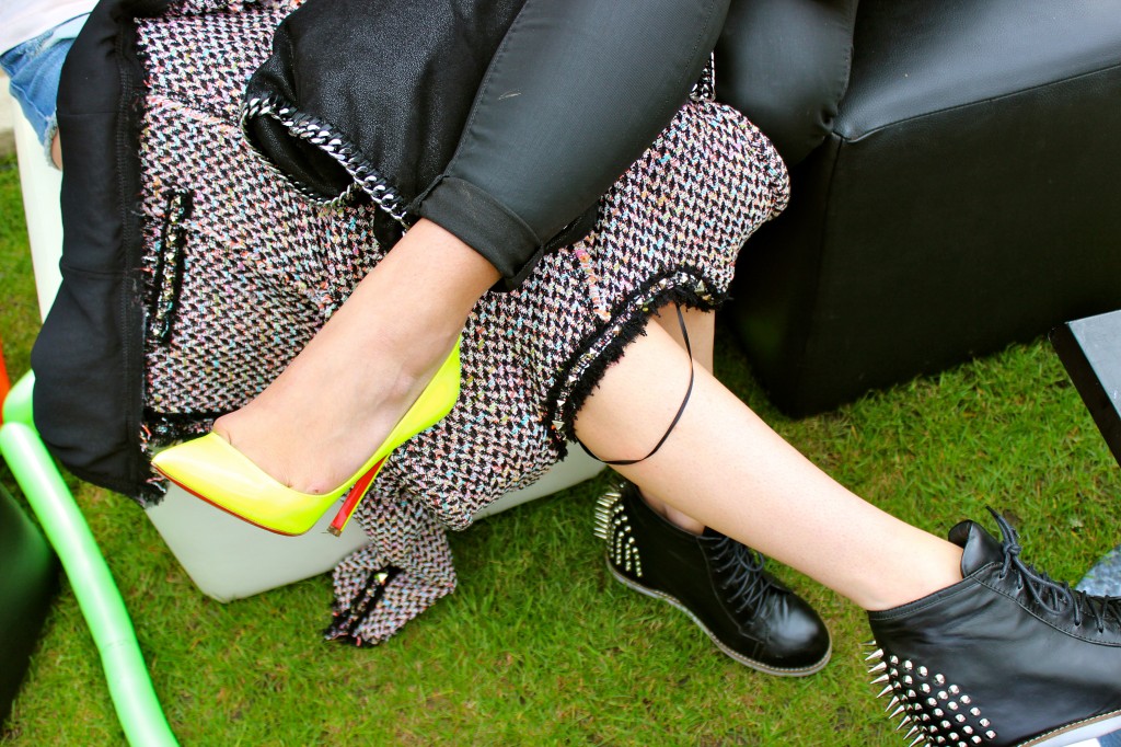 yellow christian louboutin pigalle shoes with spike sneakers