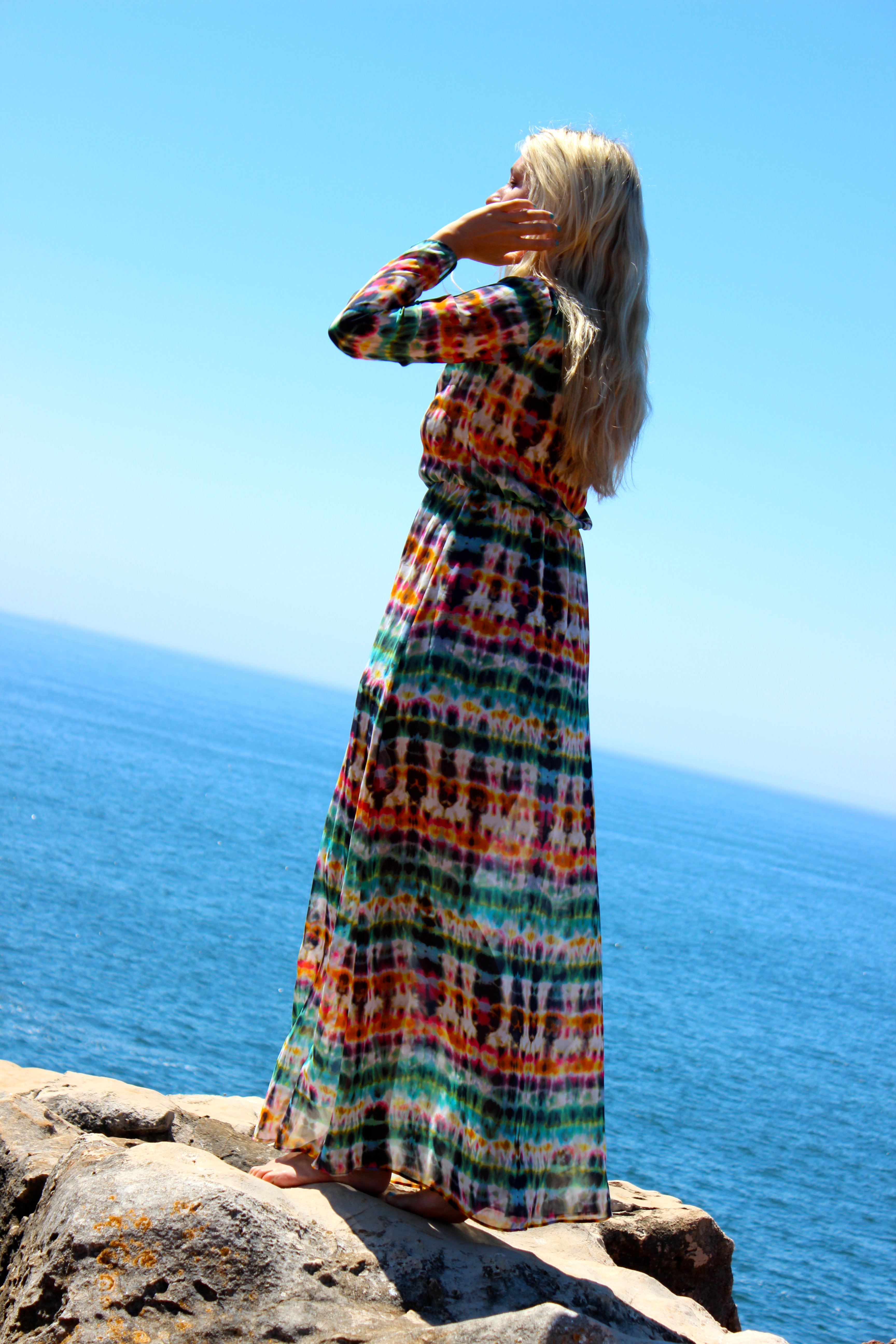 multi coloured chiffon maxi dress blouse beach look