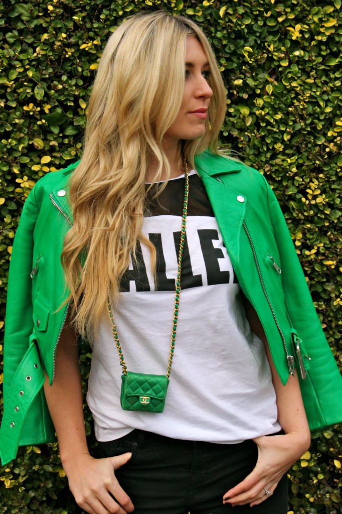 bright green acne leather jacket 