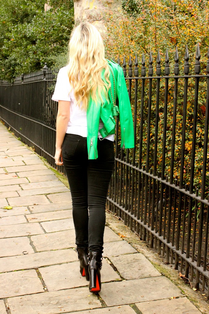 green acne leather jacket 